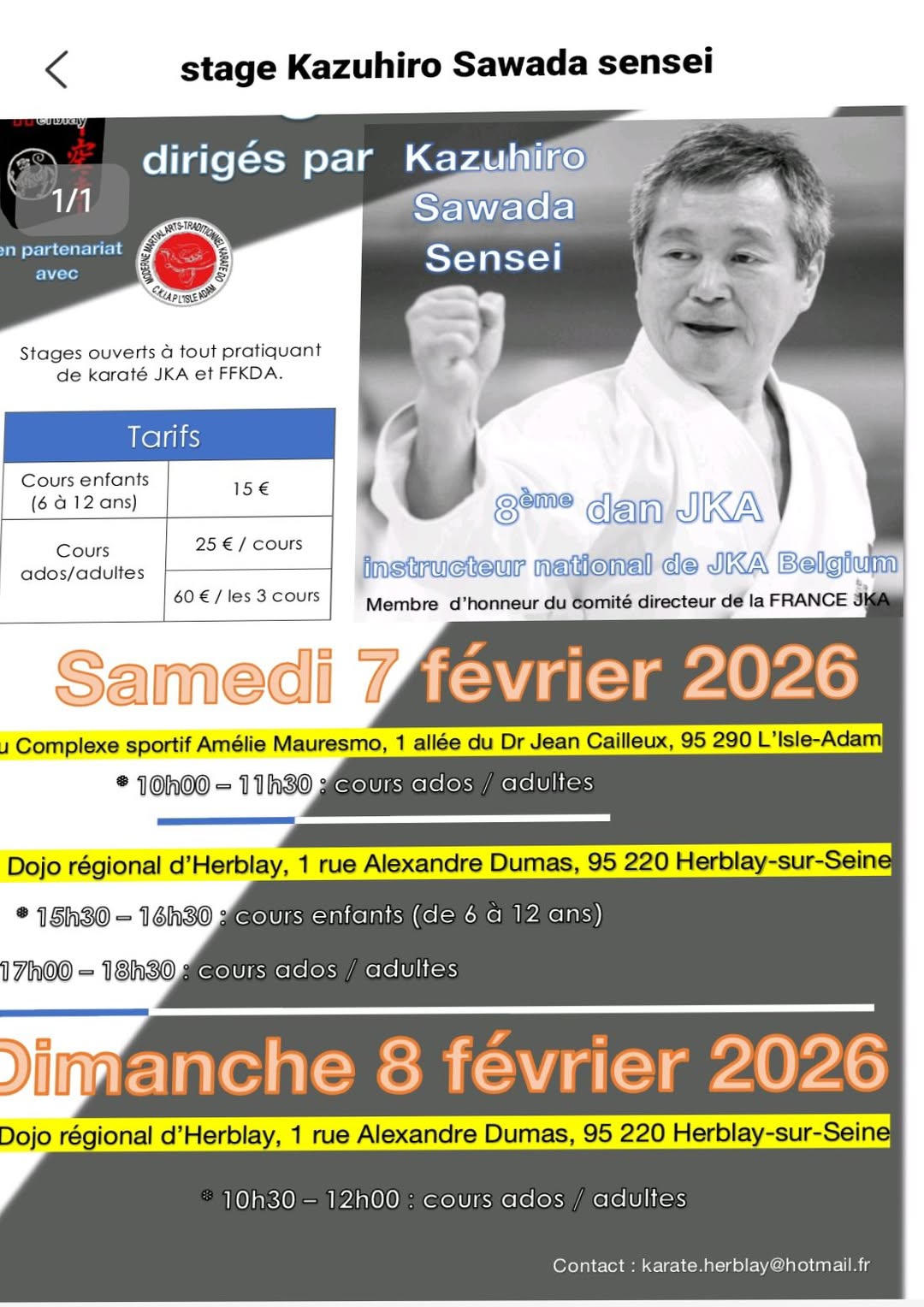 Affiche stage Kazuhiro Sawada Sensei - 7-8 février 2026